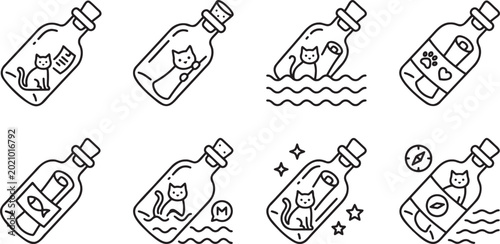 Photos Cute kitten characters and nautical messages inside glass bottles