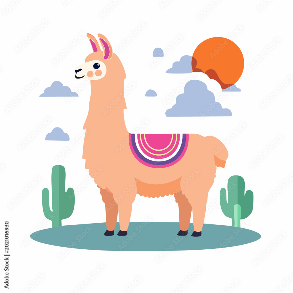 Obraz premium Cute Llama Illustration with Desert Elements
