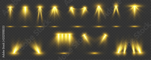 Cuadro en lienzo Powerful white stage lights cut through dark futuristic backgrounds with radiant glow