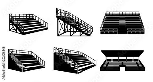 Foto Bleacher Seating Vector Icons, Stadium Grandstand Graphics, Sports Arena Seating