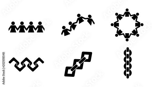 Photos Teamwork and Connection Icons: Human Chain, Linked Figures, and Chain Links for