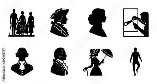 Quadro em tela Historical Silhouette Icons, Vintage Family and Aristocracy Vector Set, Retro Fi