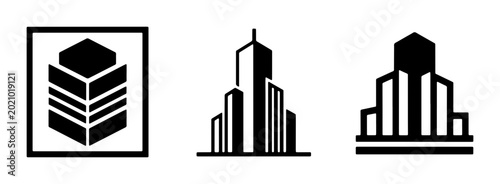 Foto Modern Cityscape Icons, Skyscraper Silhouettes, Architectural Building Graphics,