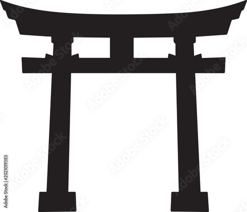 Foto The iconic silhouette of a traditional Japanese Torii gate stands tall, symbolizing the boundary between the sacred and the mundane in a minimalist black and white rendering