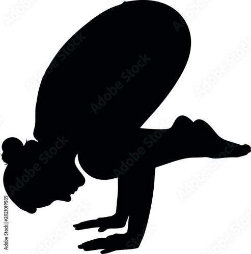 Silhouette of woman performing bakasana yoga pose crow pose strength and balance training
