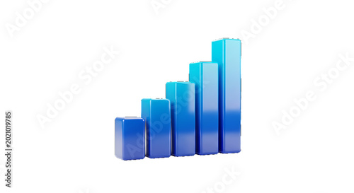 Blue bar graph showing upward trend and growth, symbolizing success and progress on white background