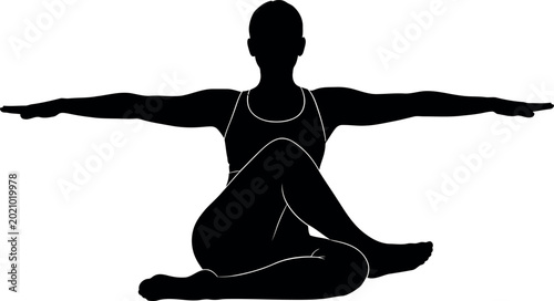 Ardha matsyendrasana yoga pose silhouette spinal twist illustration for wellness and fitness content