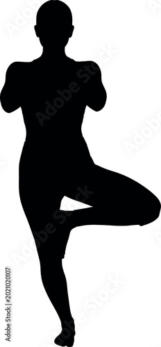 Yoga silhouette woman performing tree pose for wellness meditation and mindful exercise