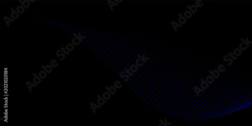 Schilderij op canvas Abstract futuristic blue wave with floating particles and flowing lines on black