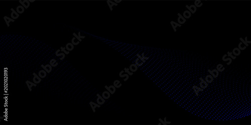 Abstract futuristic blue wave with floating particles and flowing lines on black vector background gradient transprency modern opacity