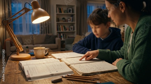 Parent Helping Child Study at Home Back to School