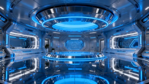 Futuristic hightech room interior