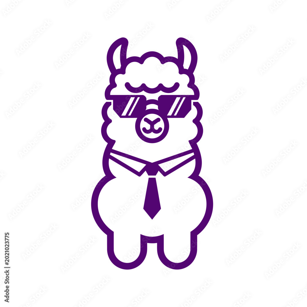 Fototapeta premium A cartoon-style llama wearing sunglasses, a tie, and sporting a cool appearance