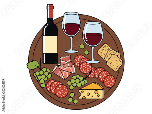 Photos Wine and Cheese Platter with Salami and Grapes.