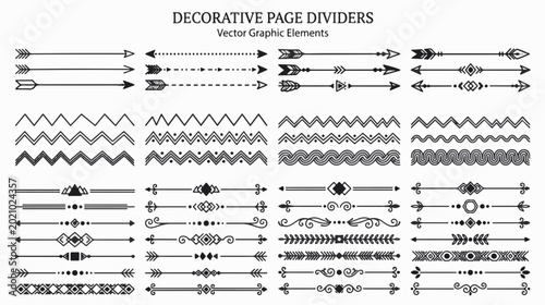 Decorative Graphic Elements for Page Dividers, Vector Arrows and Lines for Design Projects