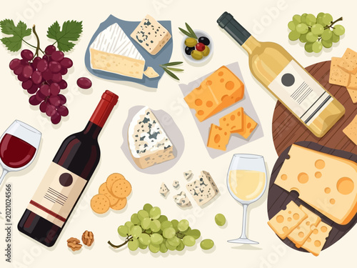 Bild auf Leinwand Assortment of Cheeses and Wine for a Delightful Gathering.
