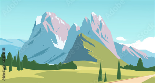 Konstfotografi Dolomites mountain landscape with alpine meadows