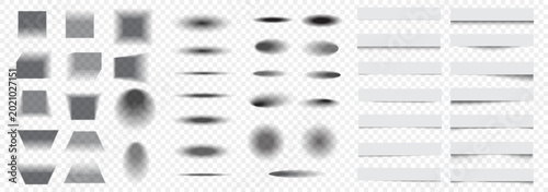 A set of transparent shadows. Realistic shadow effect on a white and transparent background. Vector illustration