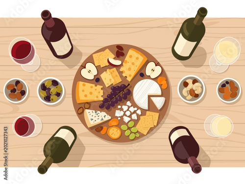 Gourmet Cheese Board with Wine and Appetizers.