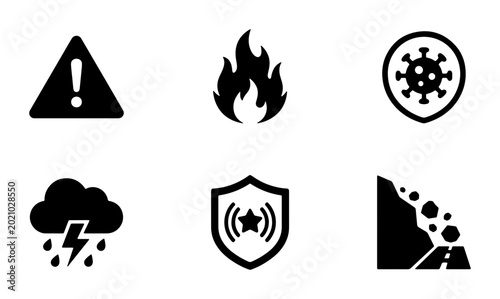 Konstfotografi Emergency Warning Icons Set, Danger Symbols Collection, Safety Alert Graphics, N