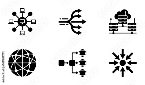 Photos Network Connection Icons, Data Flow Symbols, Server Technology Graphics, Global