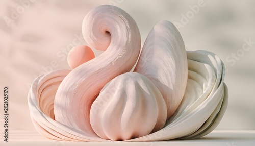 Abstract 3D Organic Shapes in Soft Pastel Pink and Cream with Natural Shadow
