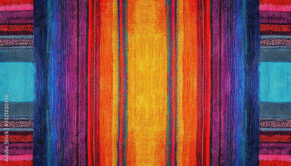 Obraz premium Colorful woven fabric with vibrant stripes in various hues creating an eye-catching textile design