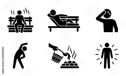 Quadro su tela Sauna Icons Set, Relaxation and Wellness Pictograms, Steam Bath and Health Symbo