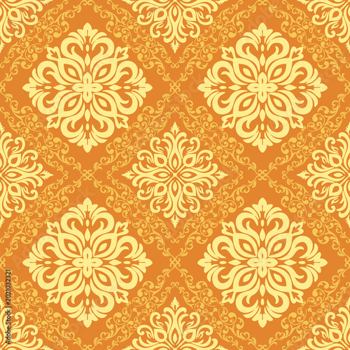 Valokuva Seamless Yellow and Orange Damask Pattern Vector Illustration