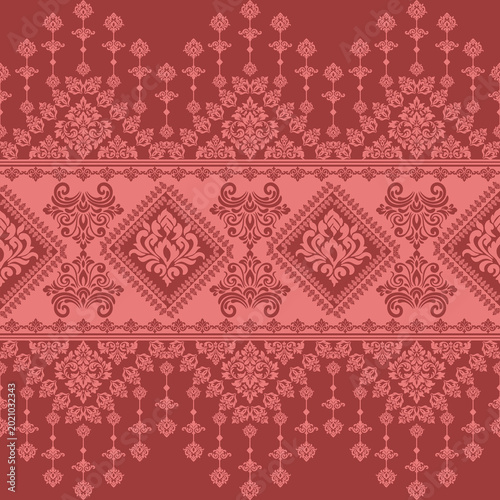 Elegant Red Damask Ornamental Pattern Border Background