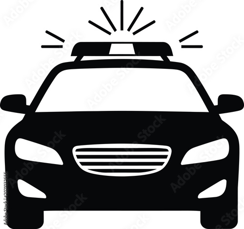 Police Car with Lights on Isolated on White Background
