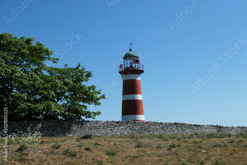 Lighthouse at Narsholmen nature reserve on eastern Gotland, Sweden.