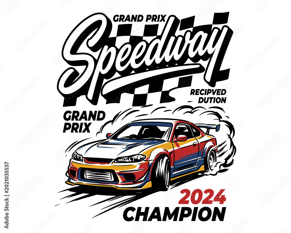 Fototapeta premium Speedway champion. Car print design for t shirt print poster sticker background. Legend race. Road speed graphic print.. Build for speed. Car print de