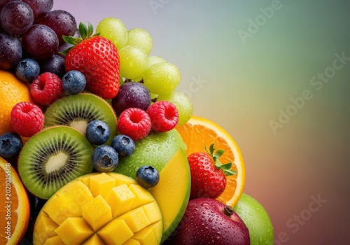 Close up of vibrant, fresh fruitage symbolizing natural yield, health, sweet flavors, and rich, edible abundance, organic, grouping, abundance