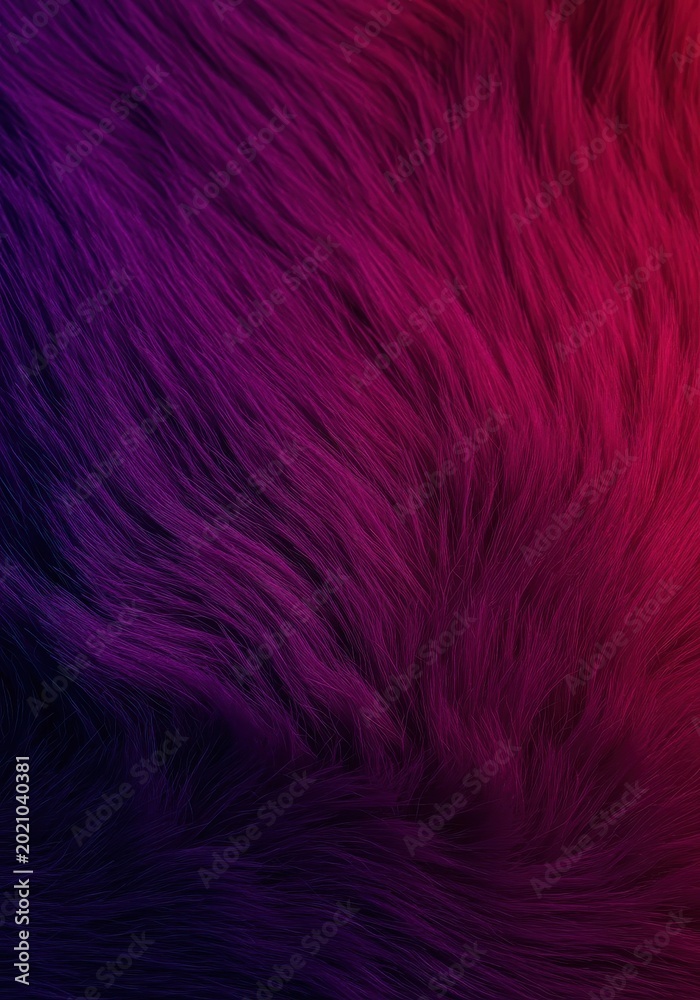 Fototapeta premium A luxurious and vibrant abstract backdrop featuring soft, fluffy faux fur fibers in intense shades of violet, magenta, and deep indigo, synthetic, fashion, lavender
