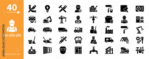 Fotografie Blue collar jobs icon set