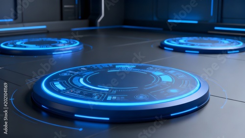 Futuristic control panels with blue lights