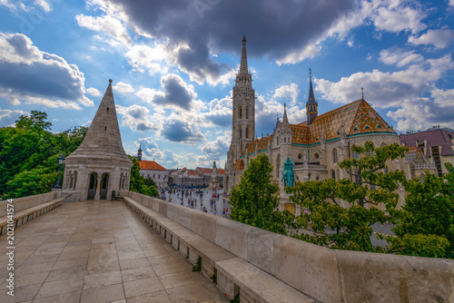 BUDAPEST, HUNGARY, JULY 21. 2024 - Matthias Church and Fisherman's Bastion in the Buda Castle District of Budapest, Hungary