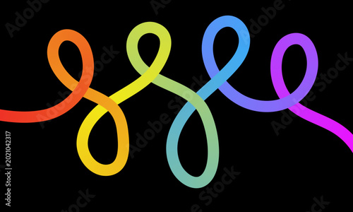 Vibrant rainbow colored interconnected loops on black