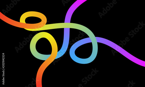 Abstract colorful ribbon swirls on black background