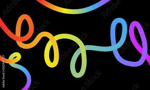 Vibrant rainbow gradient squiggles on black background