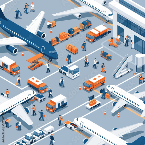 Canvas-taulu Airport Ground Operations with Airplanes and Service Vehicles.
