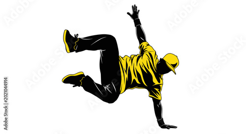 Foto Dynamic Breakdancer Silhouette in Yellow and Black Outfit - Isolated on White