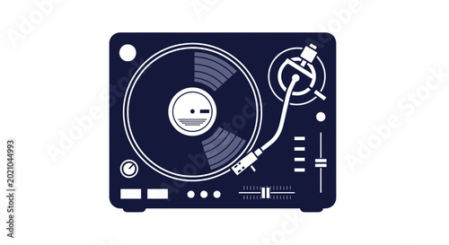 Картината върху платно Vintage Turntable Icon: Retro Vinyl Record Player Silhouette on White Background