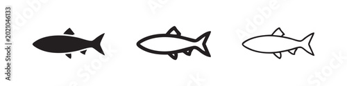 Konstfotografi Fish icon set in solid, thick outline, and thin outline styles for marine life and aquatic themes