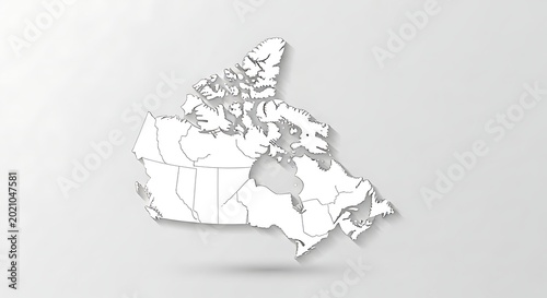 A Simple, Clean Outline Map of Canada Showing Its Provinces and Territories on a Subtle Grey Background with a Soft Shadow