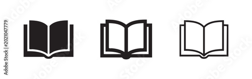Photos Open book icons in silhouette, outline, and filled outline styles