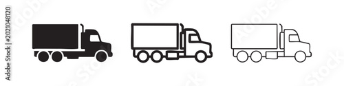 Obraz na plátně Delivery truck or lorry icon set for logistics and shipping in glyph, line, and