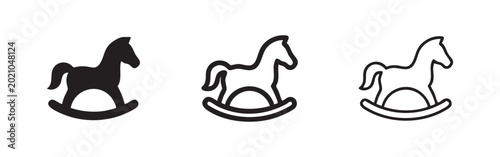 Valokuva Classic rocking horse toy icon set for children in glyph, line, and outline styl