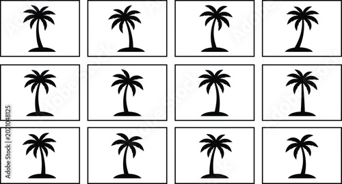 Black and white palm tree icon set Vector